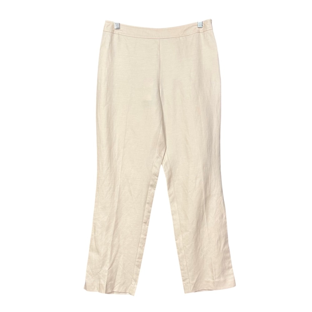 Sigrid Olsen Pants Women 6 Beige Deco 20 Chic Signature Almond Linen Silk NWT